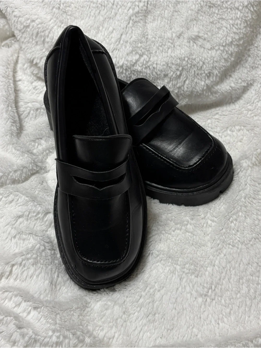 Women's Black Platform Penny Loafers - Goth Grunge Lug Sole. Size 9